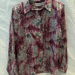 Vintage maroon/plum and gray Alfred dunner snake print button down with metallic